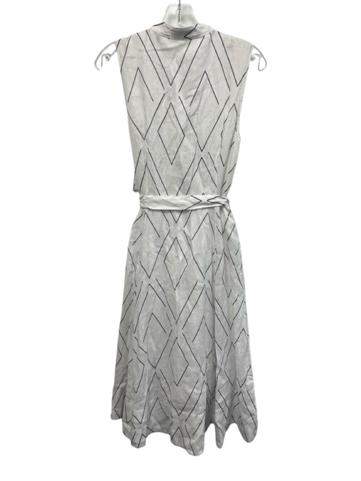 Equipment Size 4 White & Black Linen Button Collarless Sash Midi Dress White & Black / 4