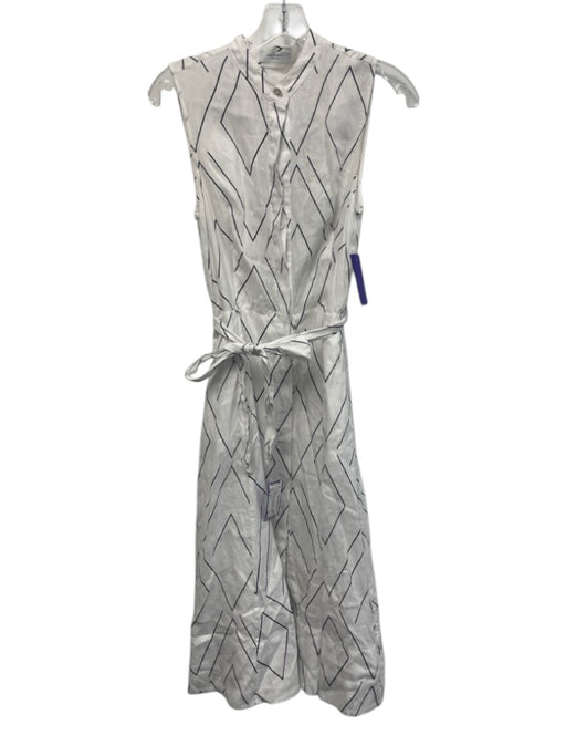 Equipment Size 4 White & Black Linen Button Collarless Sash Midi Dress White & Black / 4