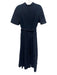 Akris Size 8 Navy Blue Cotton Fabric Block Eyelet Split V neck Belted Dress Navy Blue / 8
