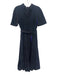 Akris Size 8 Navy Blue Cotton Fabric Block Eyelet Split V neck Belted Dress Navy Blue / 8