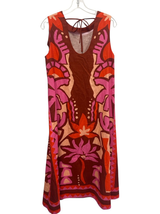 Crosby Size XS Orange & Pink Linen & Cotton Abstract Floral Open Tie Back Dress Orange & Pink / XS