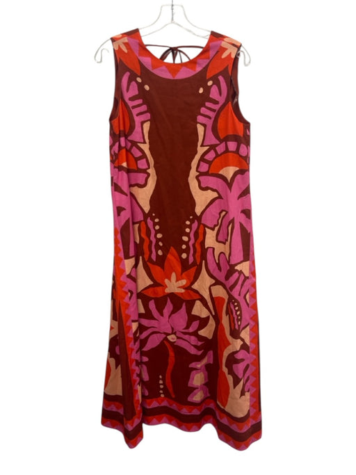 Crosby Size XS Orange & Pink Linen & Cotton Abstract Floral Open Tie Back Dress Orange & Pink / XS