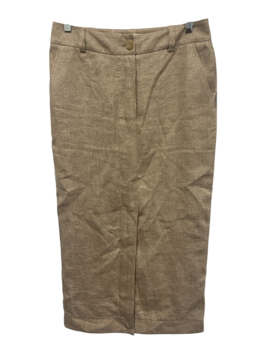 Ann Mashburn Size 4 Beige Linen Button & Zip Vertical Pockets Front Slit Skirt Beige / 4