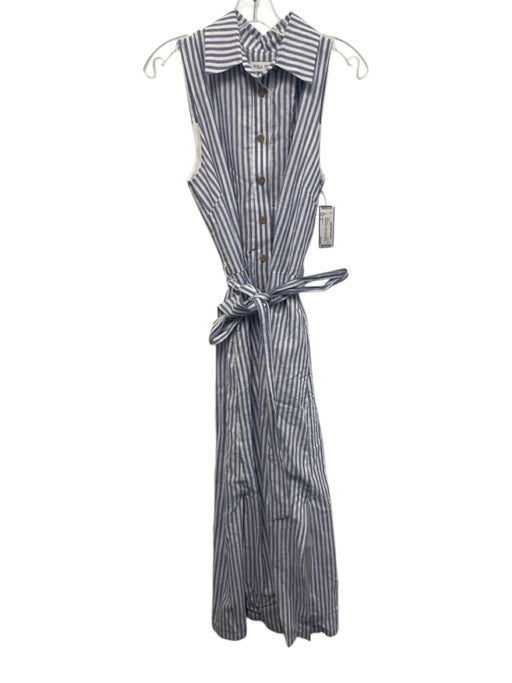 Willa Story Size S Blue & White Cotton & Linen Button Vertical Stripes Dress Blue & White / S