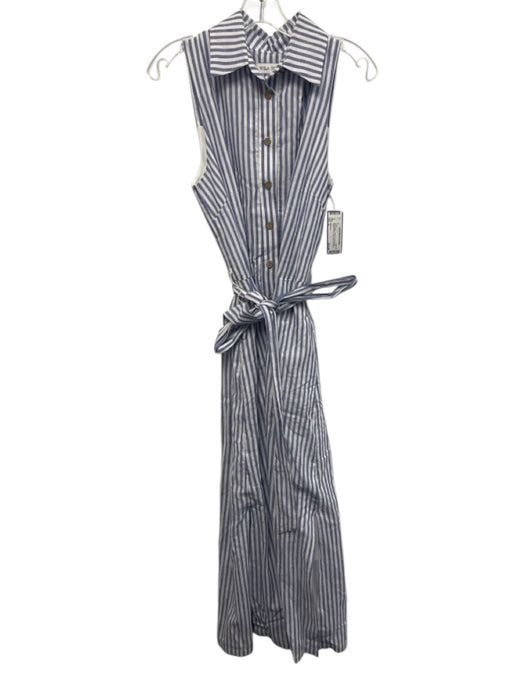 Willa Story Size S Blue & White Cotton & Linen Button Vertical Stripes Dress Blue & White / S