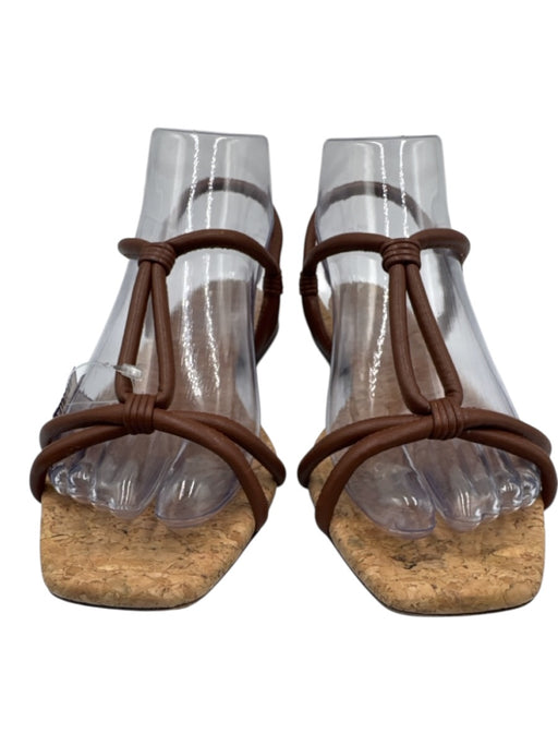 Vince Shoe Size 37 Brown & Beige Leather & Cork Woven Square Toe Sandals Brown & Beige / 37