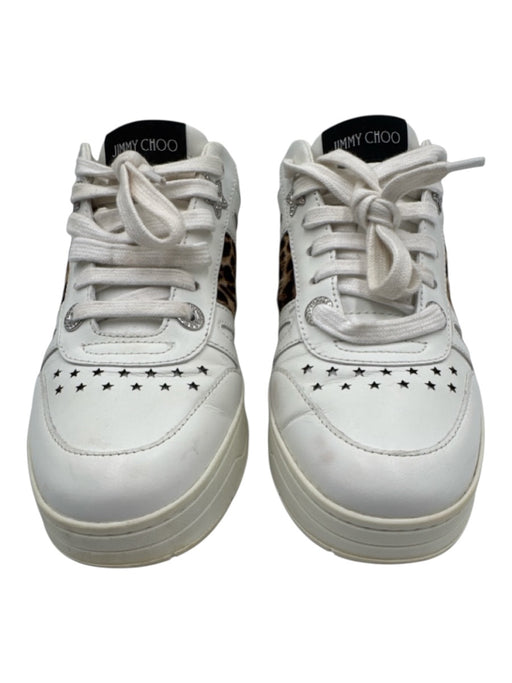 Jimmy Choo Shoe Size 37.5 White & Brown Leather & Pony Hair stars Sneakers White & Brown / 37.5