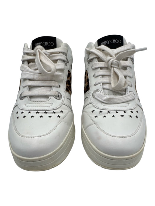 Jimmy Choo Shoe Size 37.5 White & Brown Leather & Pony Hair stars Sneakers White & Brown / 37.5