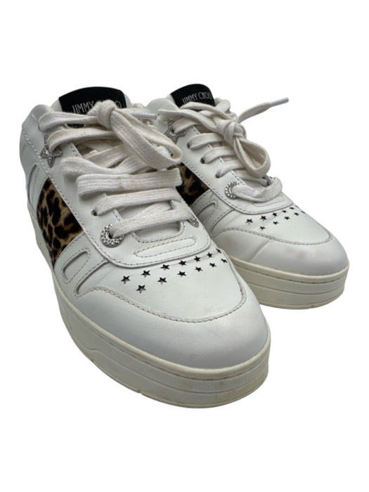 Jimmy Choo Shoe Size 37.5 White & Brown Leather & Pony Hair stars Sneakers White & Brown / 37.5