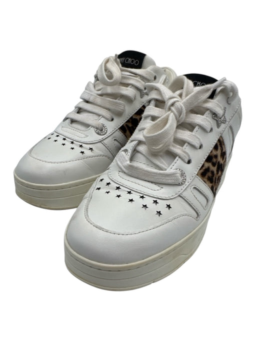 Jimmy Choo Shoe Size 37.5 White & Brown Leather & Pony Hair stars Sneakers White & Brown / 37.5