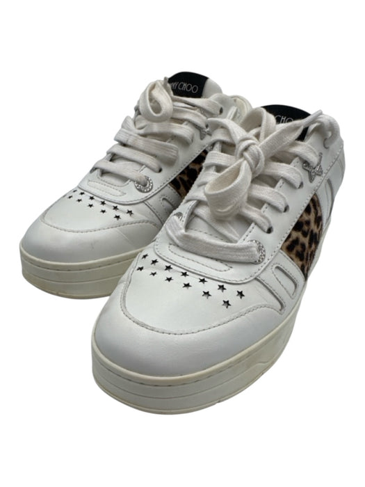 Jimmy Choo Shoe Size 37.5 White & Brown Leather & Pony Hair stars Sneakers White & Brown / 37.5