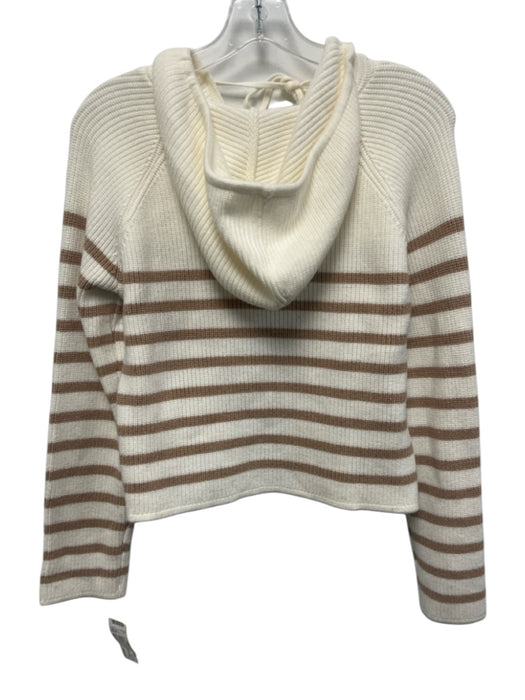 Central Park West Size XS White & Brown Rayon & Nylon Long Sleeve Stripe Sweater White & Brown / XS