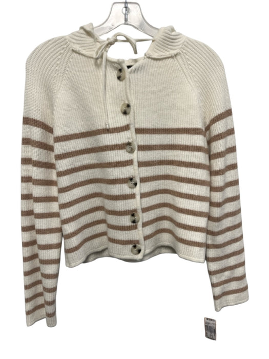 Central Park West Size XS White & Brown Rayon & Nylon Long Sleeve Stripe Sweater White & Brown / XS
