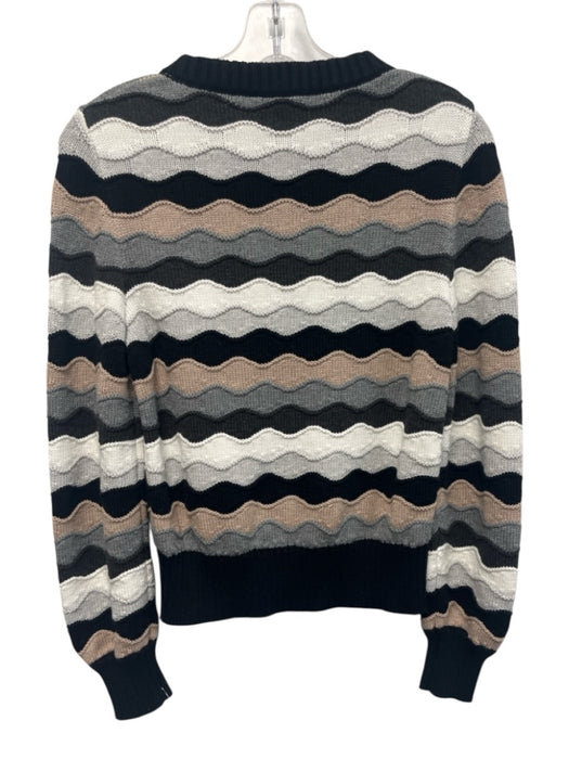 & Isla Size XS Black, White, Gray Cotton Long Sleeve Striped Knit Zip Up Sweater Black, White, Gray / XS