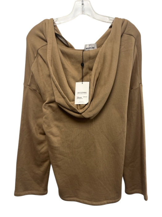 LNA Clothing Size S Khaki Brown Polyester Blend Hood Split Neck Hoodie Sweater Khaki Brown / S