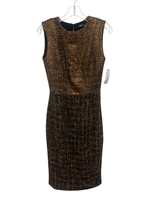 Badgley Mischka Size Est S Gold, Brown & Black Wool Blend Sleeveless Shine Dress Gold, Brown & Black / Est S