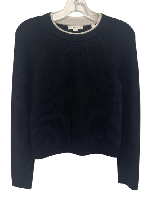 Vince Size XS Black & White Cotton Blend Long Sleeve Waffle Knit Layered Sweater Black & White / XS