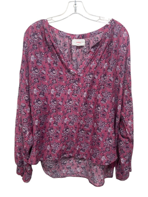 XiRENA Size L Purple & Multi Cotton & Silk Long Sleeve Long Sleeve Floral Top Purple & Multi / L