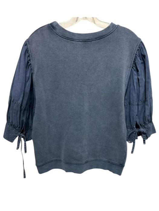Ulla Johnson Size XL Blue Cotton Chambray Gathered Sleeves Tie Cuff Top Blue / XL