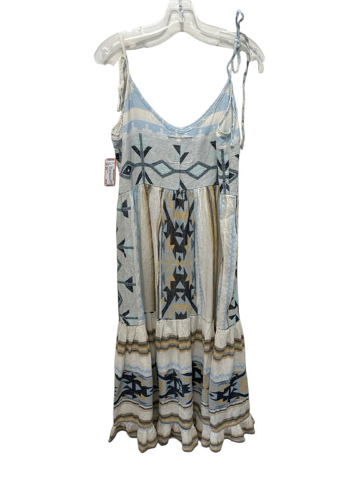 Pearl & Caviar Size S/M Cream, Blue & Black Cotton Geometric Print Striped Dress Cream, Blue & Black / S/M