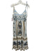 Pearl & Caviar Size S/M Cream, Blue & Black Cotton Geometric Print Striped Dress Cream, Blue & Black / S/M