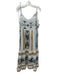 Pearl & Caviar Size S/M Cream, Blue & Black Cotton Geometric Print Striped Dress Cream, Blue & Black / S/M