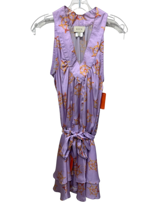 Koch Size M purple & orange Polyester Nautical Print Sleeveless V Neck Dress purple & orange / M