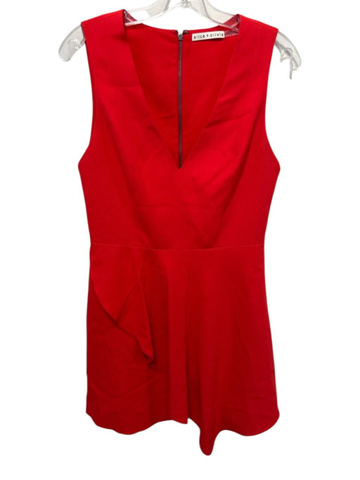 Alice + Olivia Size 8 Red Polyester Sleeveless V Neck Back Zip Dress Red / 8