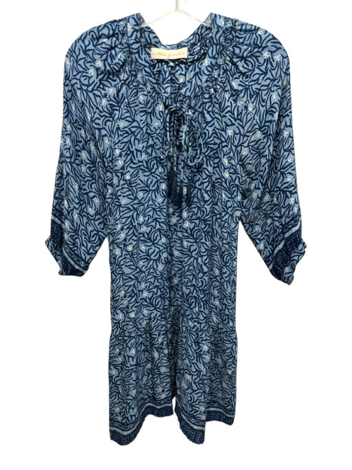 Natalie Martin Size M Blue Silicone Abstract Print 3/4 Balloon Sleeve Mini Dress Blue / M