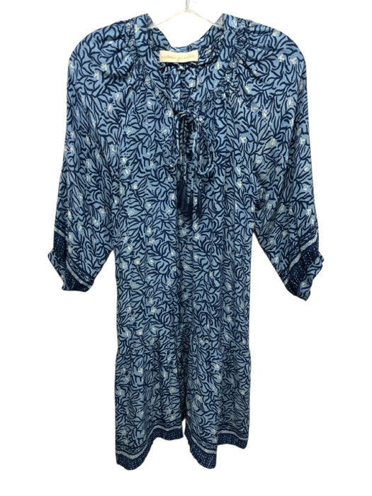 Natalie Martin Size M Blue Silicone Abstract Print 3/4 Balloon Sleeve Mini Dress Blue / M