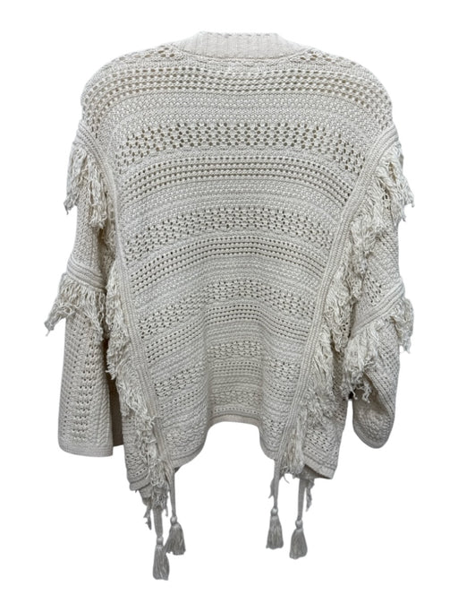Minnie Rose Size M/L Cream White Cotton Knit Fringe Detail Tassels Jacket Cream White / M/L