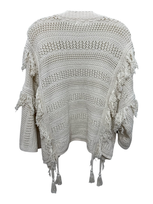 Minnie Rose Size M/L Cream White Cotton Knit Fringe Detail Tassels Jacket Cream White / M/L