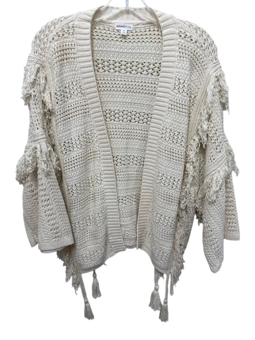 Minnie Rose Size M/L Cream White Cotton Knit Fringe Detail Tassels Jacket Cream White / M/L