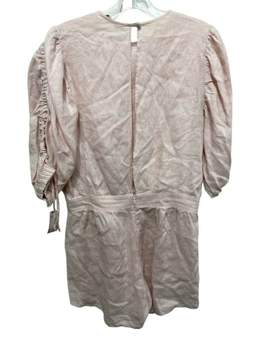 The Femm Size L Light Pink Linen 1/2 Puff Sleeve Open Back Keyhole Back Romper Light Pink / L