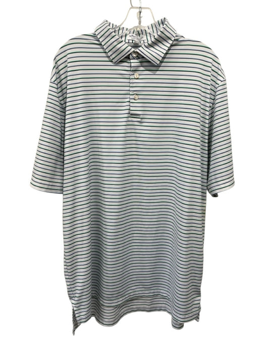 Peter Millar Size XL White & Multi Polyester Striped Polo Men's Short Sleeve White & Multi / XL