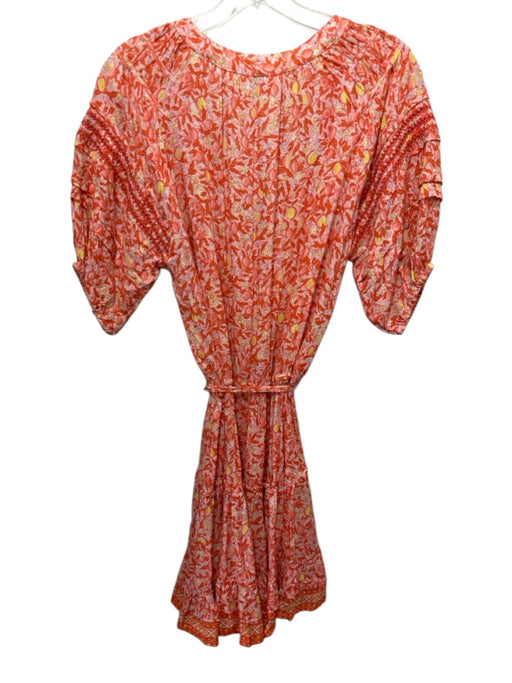 Poupette St. Barth Size M Orange Viscose Botanical Short Sleeve V Neck Dress Orange / M