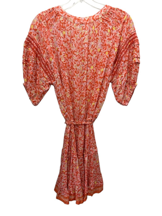 Poupette St. Barth Size M Orange Viscose Botanical Short Sleeve V Neck Dress Orange / M