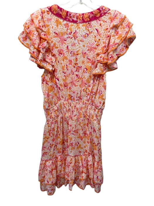 Poupette St. Barth Size L White, Orange & Pink Viscose Botanical V Neck Dress White, Orange & Pink / L