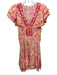 Poupette St. Barth Size L White, Orange & Pink Viscose Botanical V Neck Dress White, Orange & Pink / L