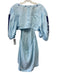 Fanm Mon Size L Light & Dark  Blue Linen Floral Embroidered Open Back Dress Light & Dark  Blue / L