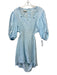 Fanm Mon Size L Light & Dark  Blue Linen Floral Embroidered Open Back Dress Light & Dark  Blue / L