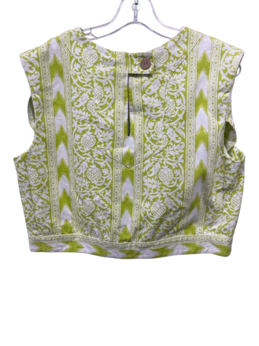 Julia Amory Size M White & Lime Green Print Cotton Sleeveless Keyhole Back Top White & Lime Green Print / M