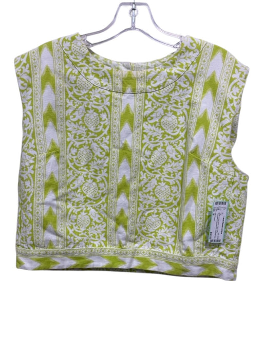 Julia Amory Size M White & Lime Green Print Cotton Sleeveless Keyhole Back Top White & Lime Green Print / M