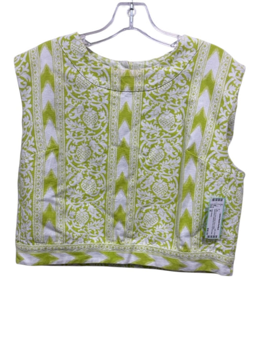 Julia Amory Size M White & Lime Green Print Cotton Sleeveless Keyhole Back Top White & Lime Green Print / M