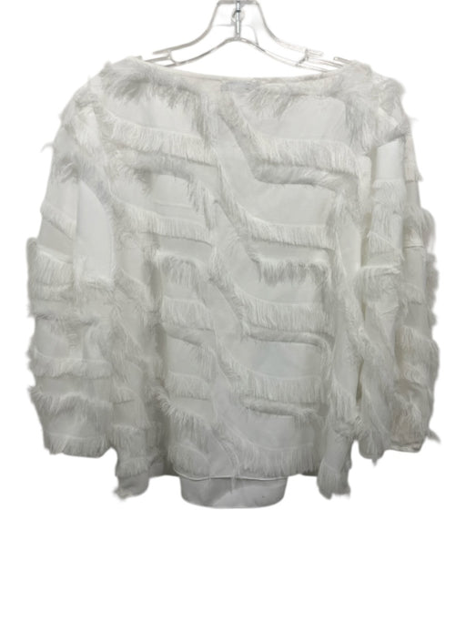 Joie Size L White Polyester Wavy Fringe 3/4 Balloon Sleeve Wide Neck Top White / L