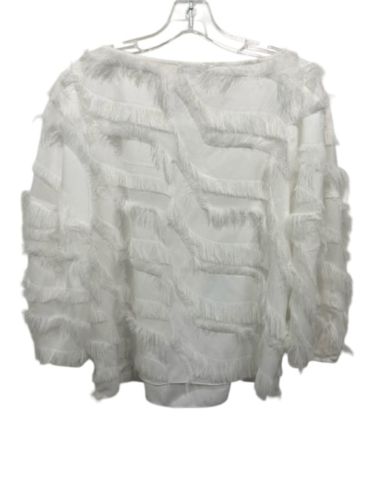 Joie Size L White Polyester Wavy Fringe 3/4 Balloon Sleeve Wide Neck Top White / L