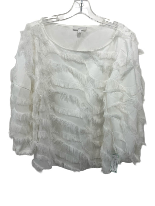 Joie Size L White Polyester Wavy Fringe 3/4 Balloon Sleeve Wide Neck Top White / L