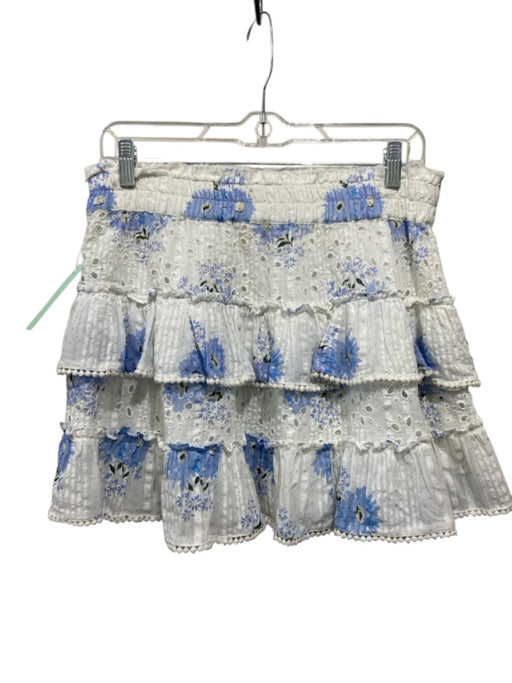 Loveshackfancy Size M White & Blue Cotton Elastic Waistband Floral Tiered Skirt White & Blue / M