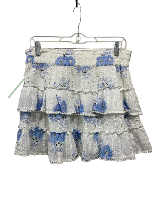 Loveshackfancy Size M White & Blue Cotton Elastic Waistband Floral Tiered Skirt White & Blue / M