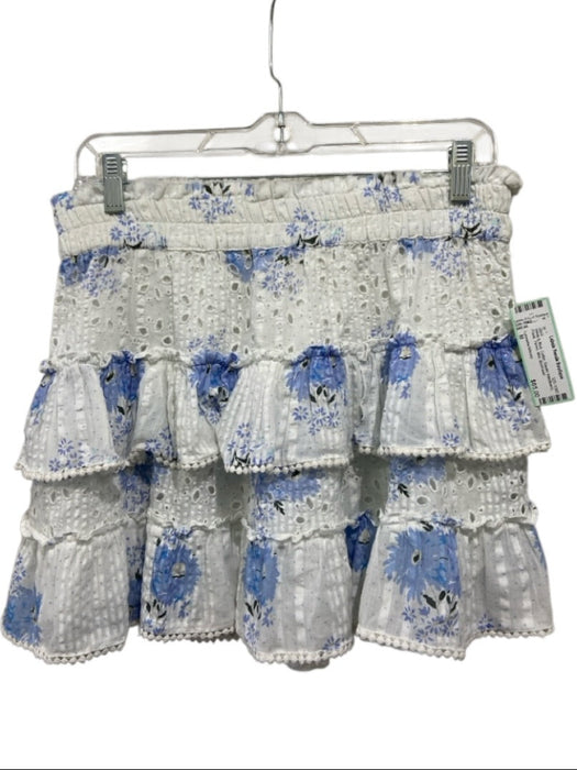 Loveshackfancy Size M White & Blue Cotton Elastic Waistband Floral Tiered Skirt White & Blue / M